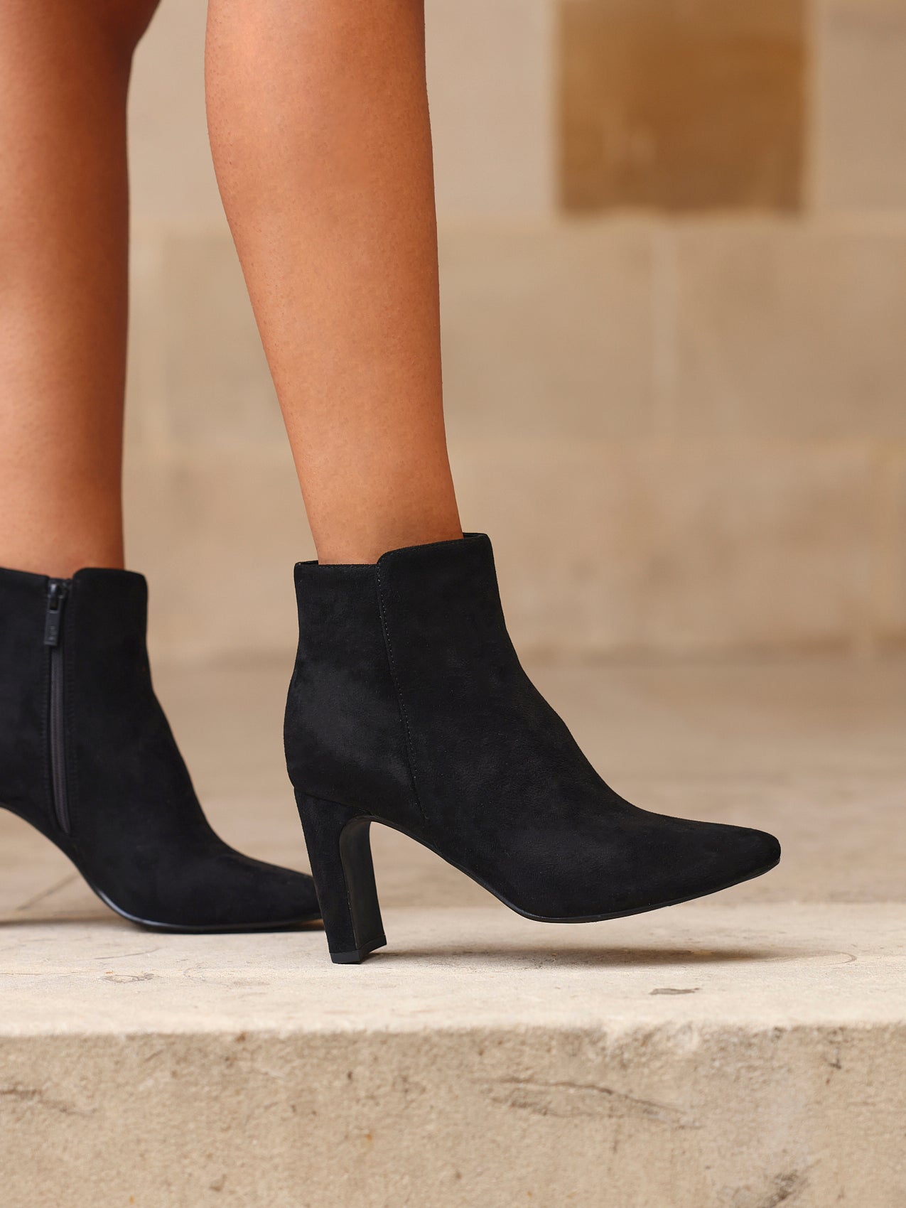 Glance Black Faux Suede Heeled Ankle Boots