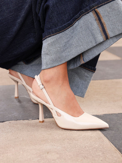 Rhea Nude Faux Leather Sling Back Court Heels