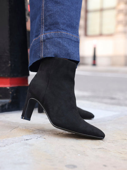 Alisha Black Faux Suede Heeled Ankle Boot