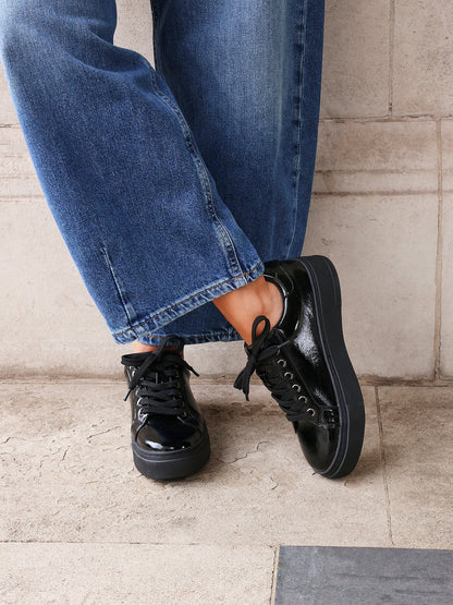 Reset Black Patent Flatform Trainers
