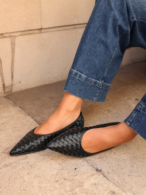 Talina Black Faux Leather Ballet Flats