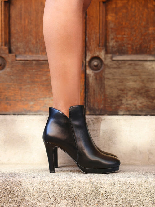 Layara Black Faux Leather Platform Ankle Boots