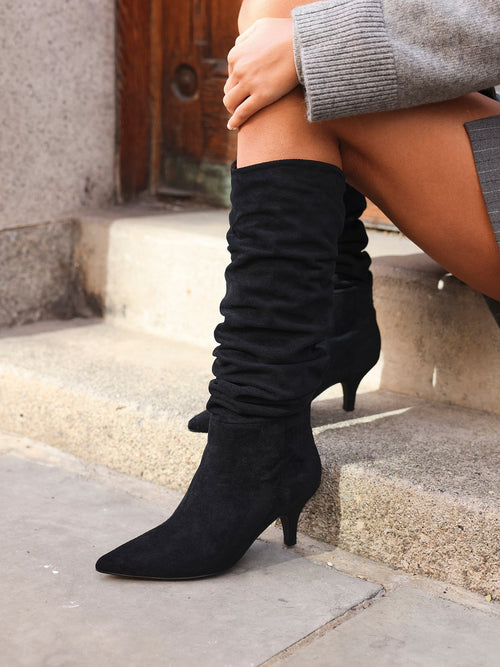 Esteem Black Kitten Heel Long Boots