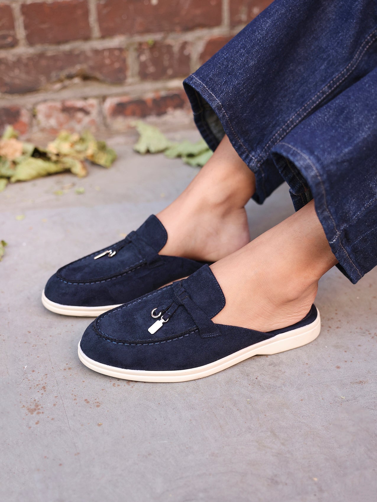 Alix Navy Faux Suede Slip On Mules