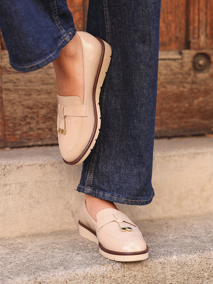 Nancy Mocha Patent Faux Leather Loafers