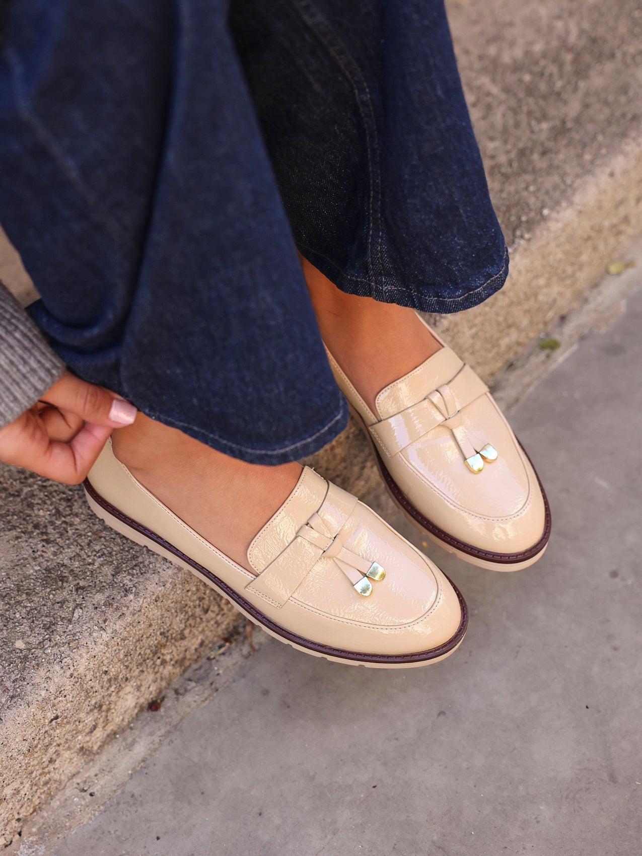 Nancy Mocha Patent Faux Leather Loafers
