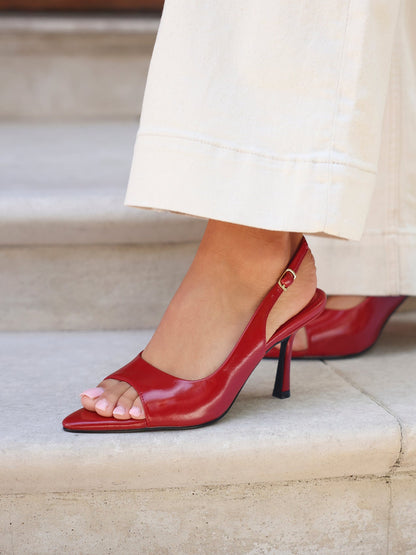 Tokyo Red Faux Leather Peep Toe Heels