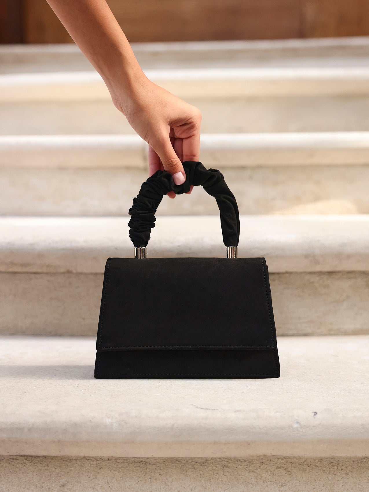 Vow Black Faux Suede Satchel Bag