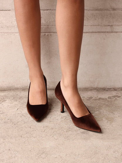 Kat Brown Velvet Classic Court Heels