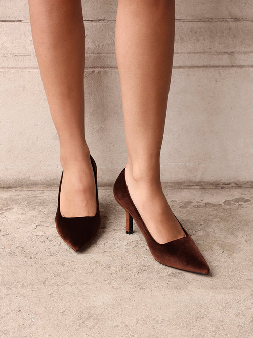 Kat Brown Velvet Classic Court Heels
