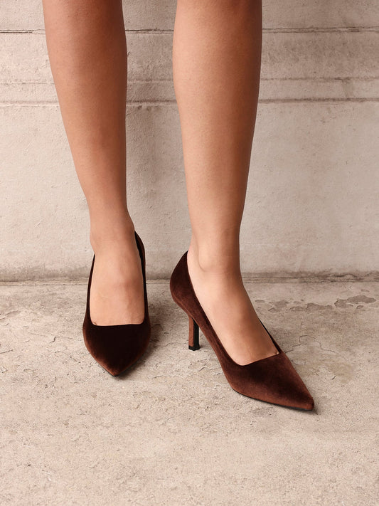Kat Brown Velvet Classic Court Heels