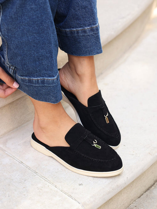 Alix Black Faux Suede Slip On Mules