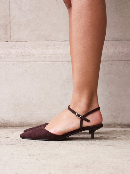 Vogue Brown Faux Suede Kitten Court Heels