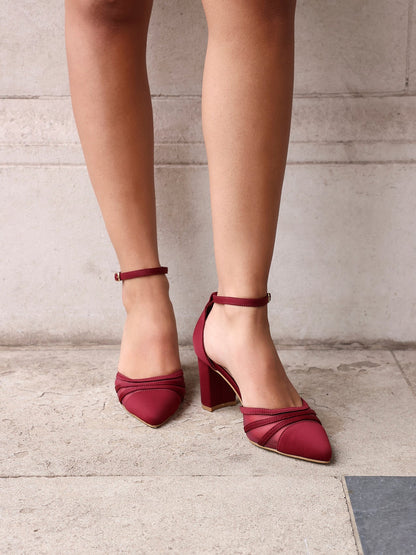 Tasha Burgundy Scuba Mesh Court Heels
