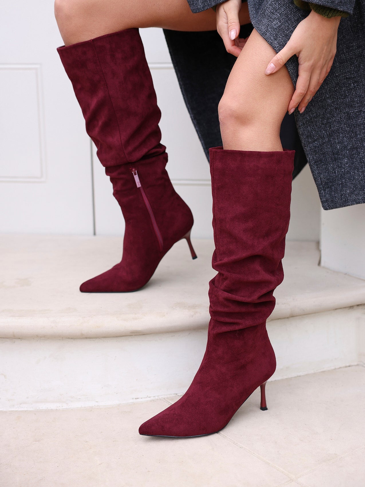 Rosenna Burgundy Long Stiletto Boots