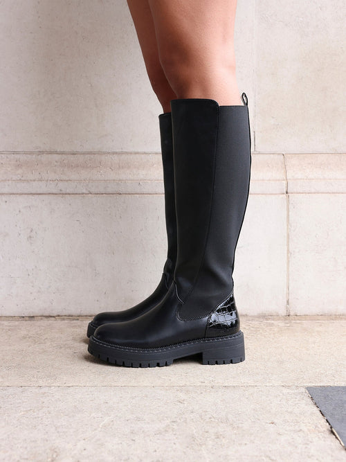 Swift Black Croc Long Boots