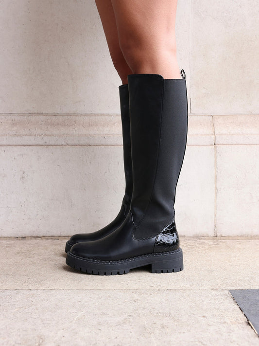 Swift Black Croc Long Boots