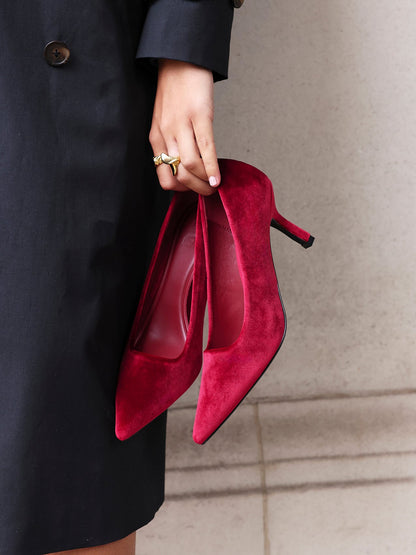 Kat Burgundy Velvet Classic Court Heels