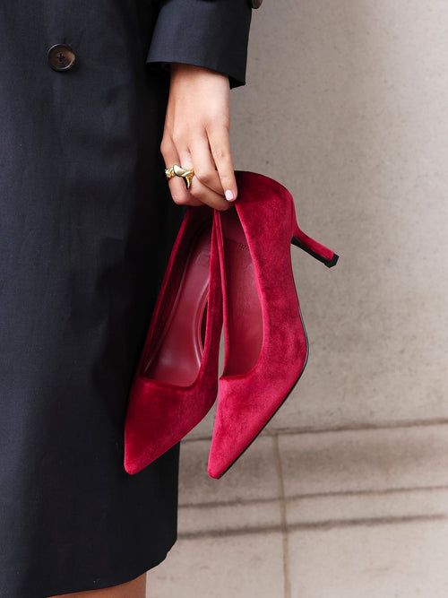 Kat Burgundy Velvet Classic Court Heels