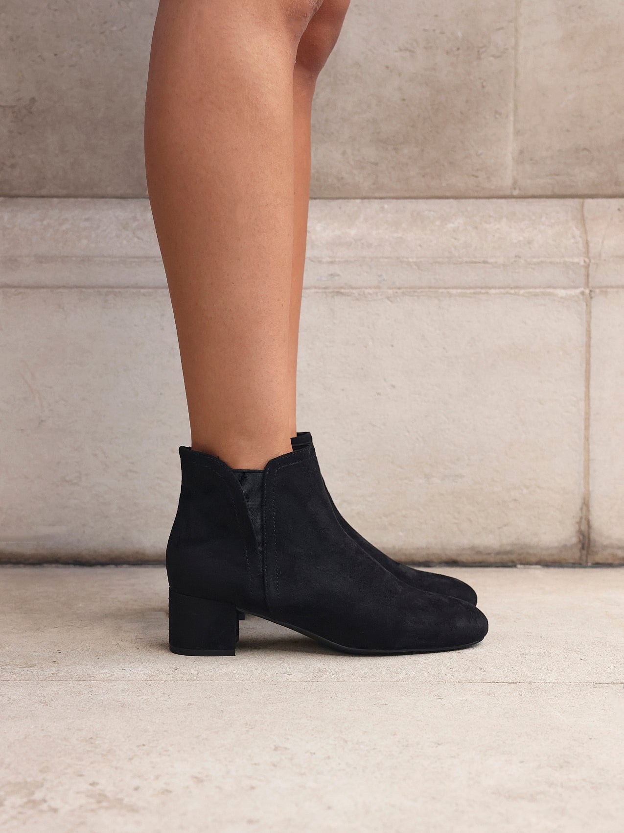 Manor Black Faux Suede Heeled Ankle Boots