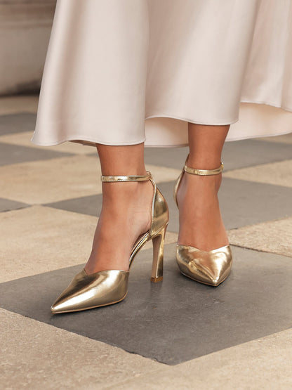Moira Gold Faux Leather V Cut Court Heels
