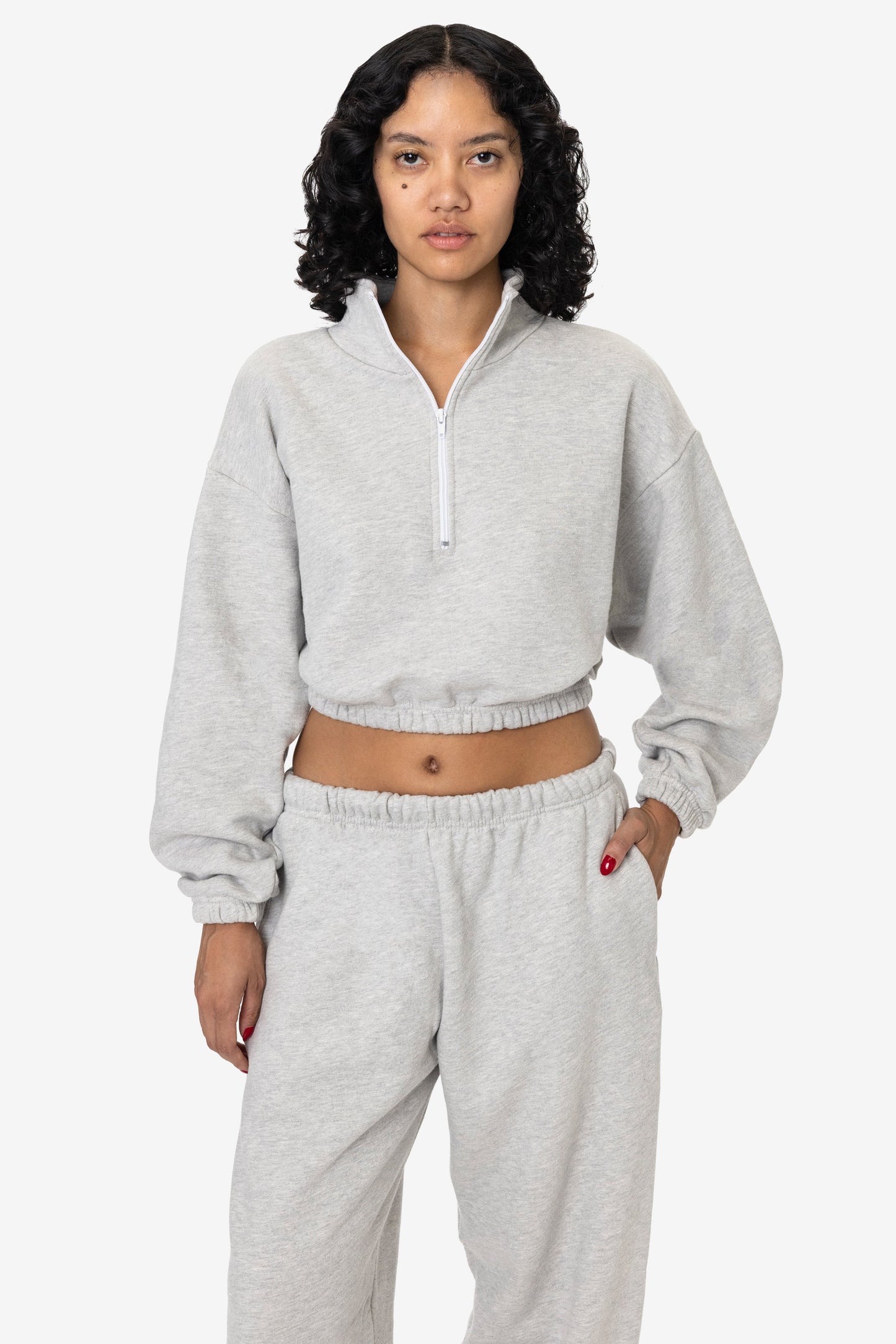 CF396 - Cotton Fleece Half Zip Cropped Pullover
