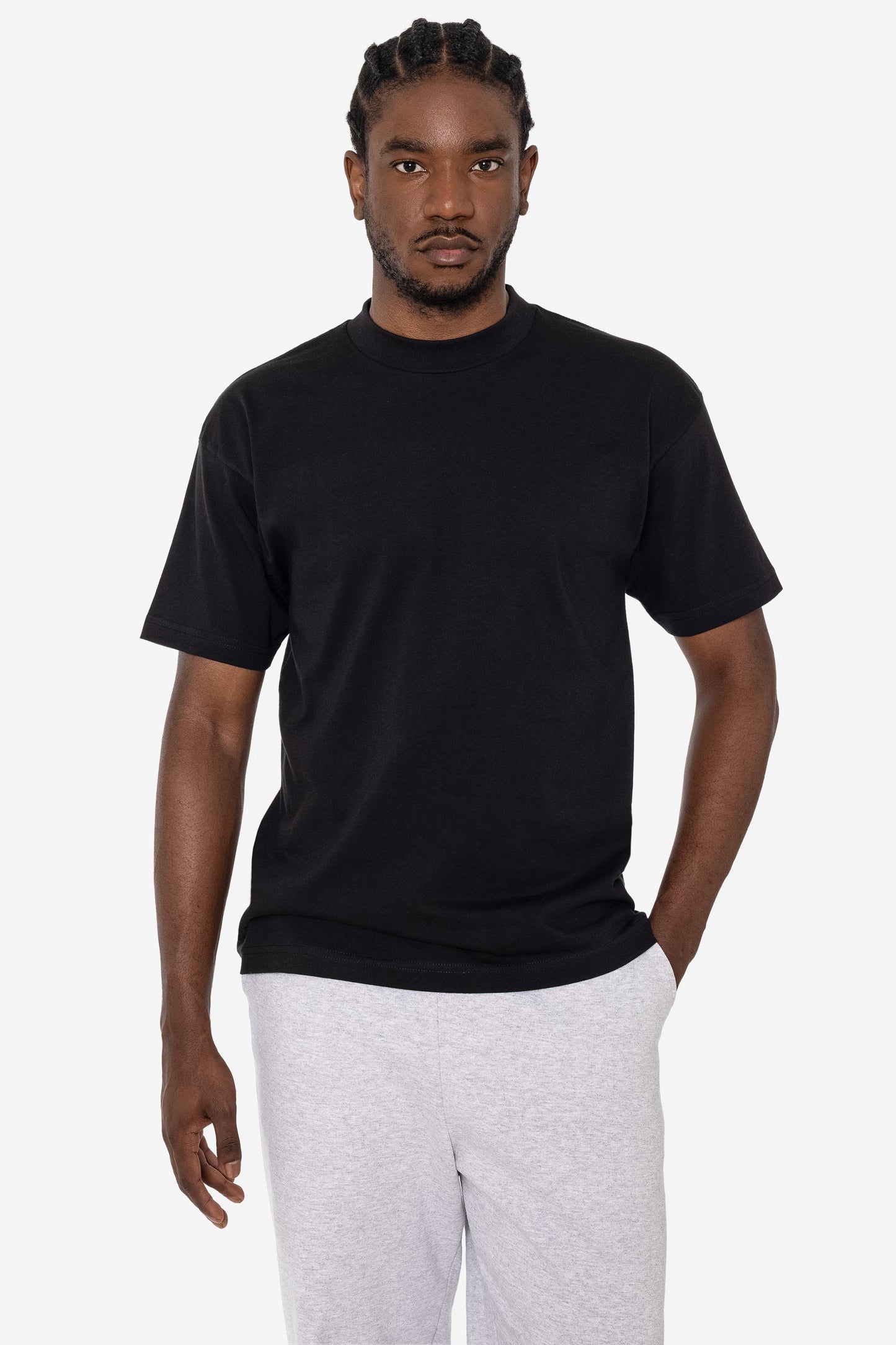 2017MN - 6.0oz Mock Crew Neck Heavy Combed Cotton T-Shirt