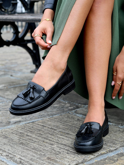 Kamille Black Faux Leather Loafers