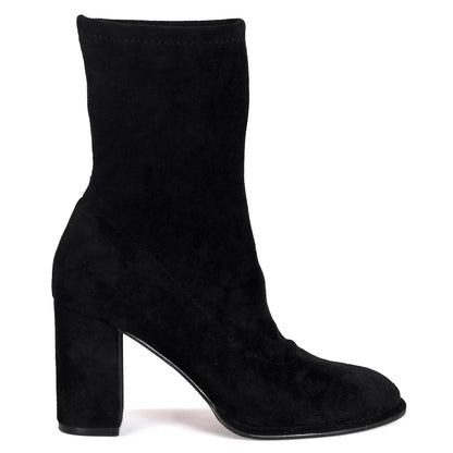 Bluebell Black Faux Suede Heeled Sock Boots