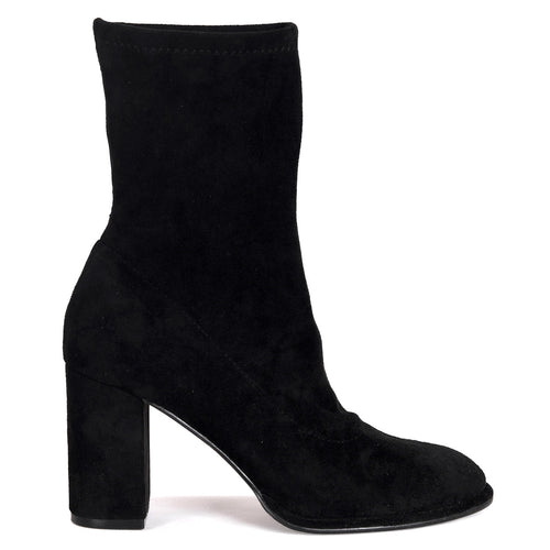 Bluebell Black Faux Suede Heeled Sock Boots
