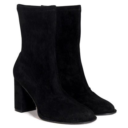 Bluebell Black Faux Suede Heeled Sock Boots
