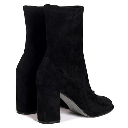 Bluebell Black Faux Suede Heeled Sock Boots