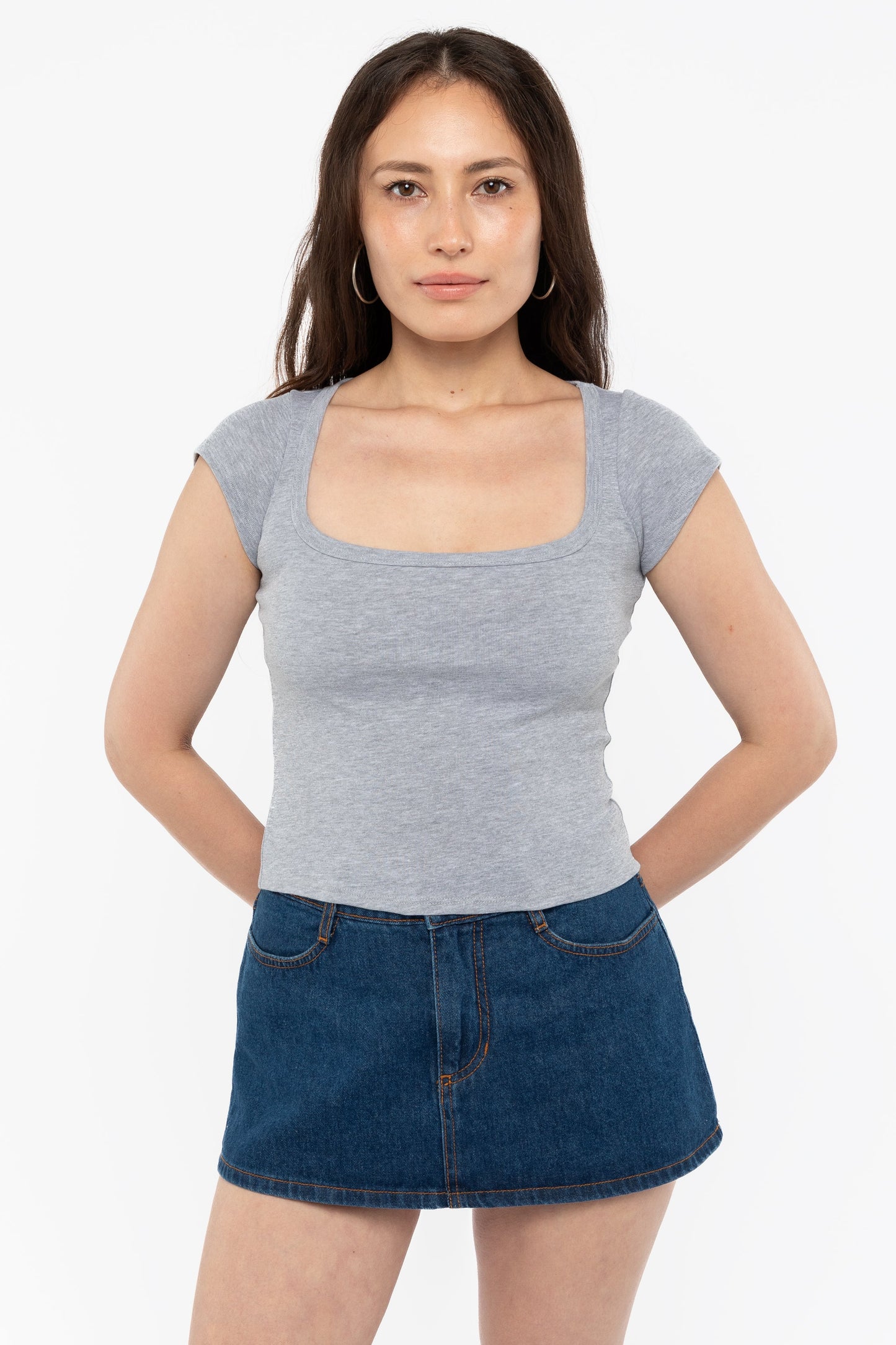 43023 - Baby Rib Square Neck Cap Sleeve Tee