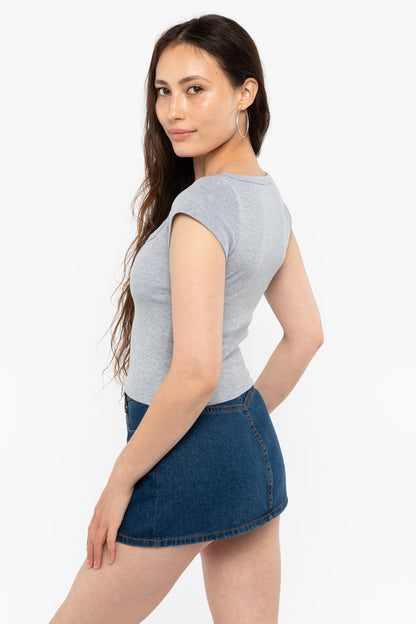 43023 - Baby Rib Square Neck Cap Sleeve Tee