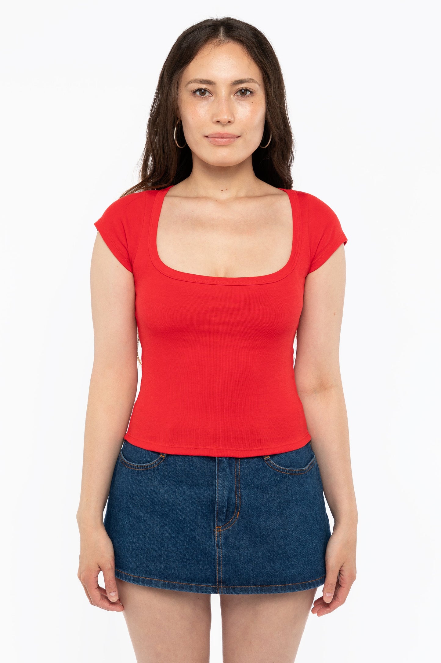43023 - Baby Rib Square Neck Cap Sleeve Tee