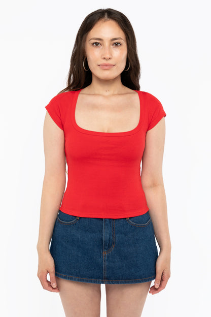 43023 - Baby Rib Square Neck Cap Sleeve Tee