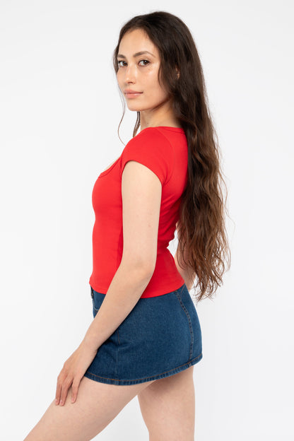 43023 - Baby Rib Square Neck Cap Sleeve Tee