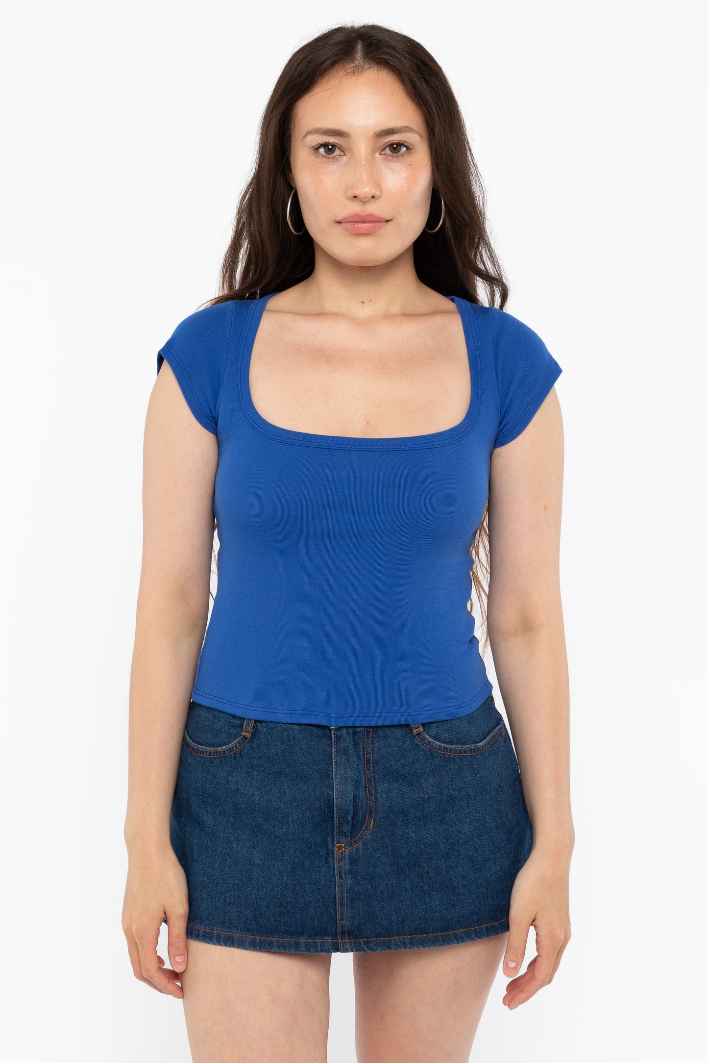 43023 - Baby Rib Square Neck Cap Sleeve Tee