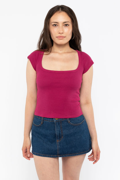 43023 - Baby Rib Square Neck Cap Sleeve Tee