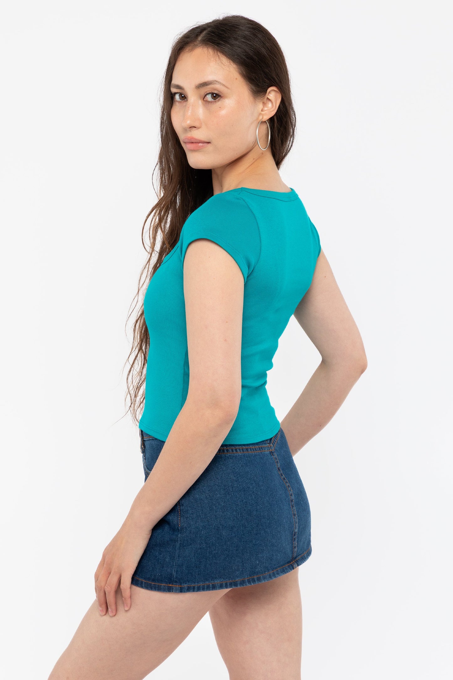 43023 - Baby Rib Square Neck Cap Sleeve Tee
