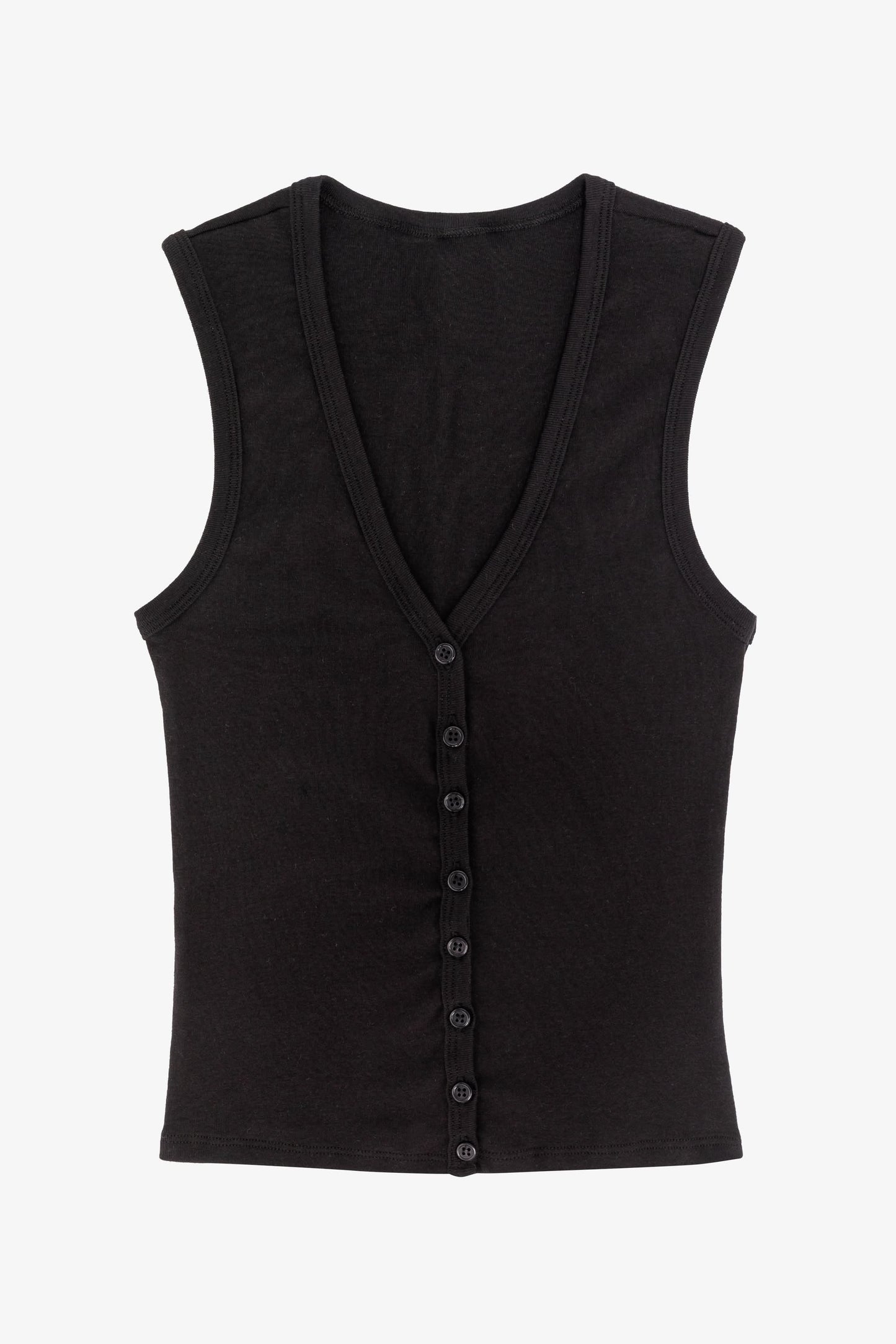 43575X - Baby Rib Sleeveless V Neck Button Up Top