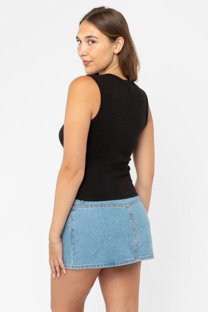 43575X - Baby Rib Sleeveless V Neck Button Up Top