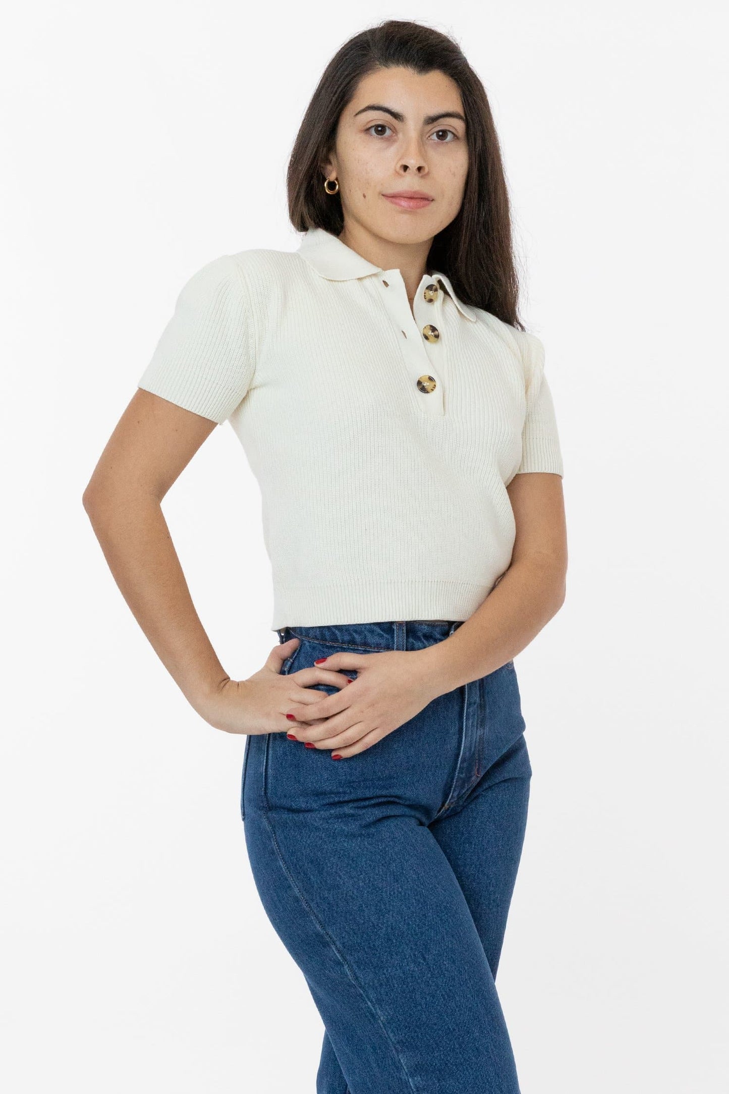 RFK46GD - Cotton Short Sleeve Cropped Polo Sweater