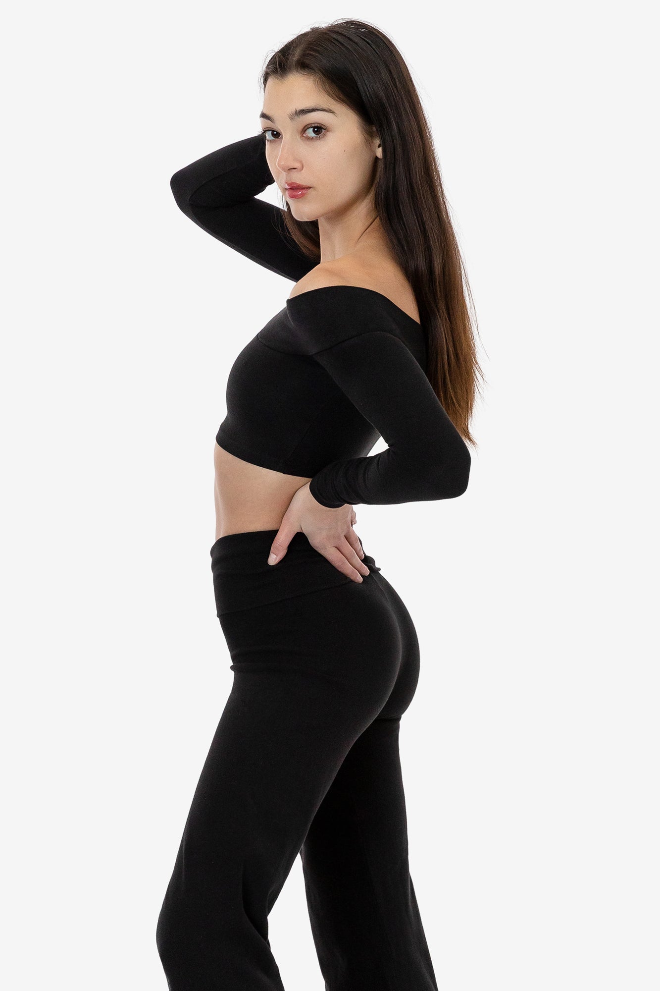 83074GD - Cotton Spandex Long Sleeve Off Shoulder Crop Top
