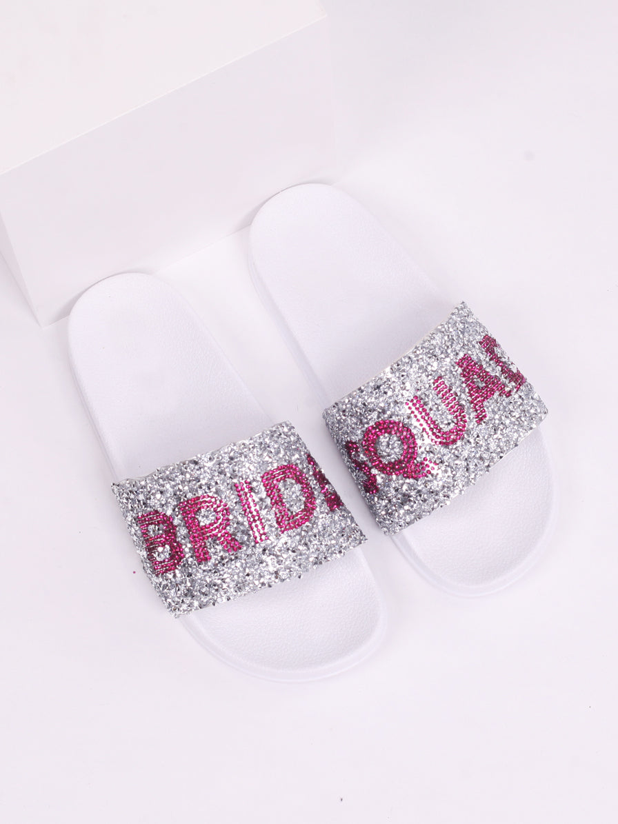 Joyous White Bride Squad Diamante Sliders