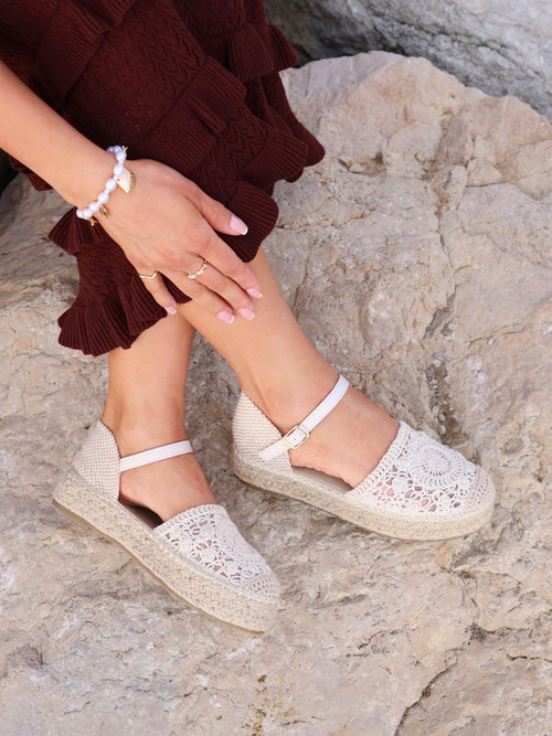 Adelina Beige Woven Espadrille Sandals