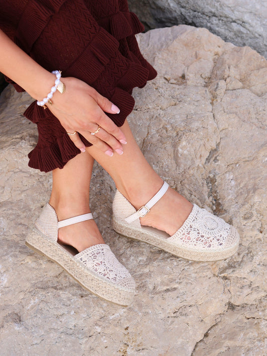 Adelina Beige Woven Espadrille Sandals