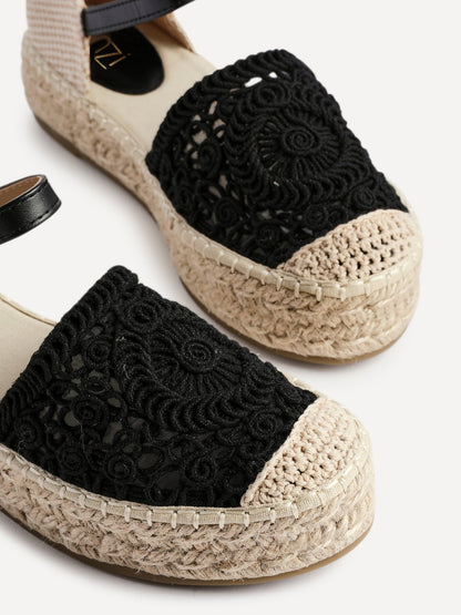 Adelina Black Woven Espadrille Sandals