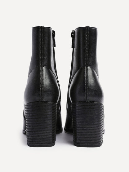Advance Black Faux Leather Heeled Ankle Boots