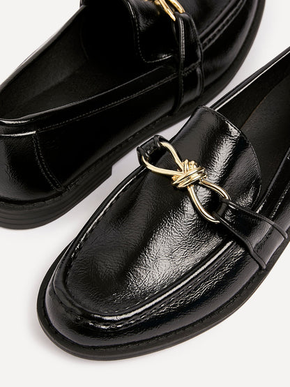 Affluent Black Faux Leather Loafers
